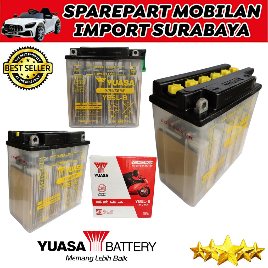 ASLI ORIGINAL YUASA YB5LB YAMAHA MIO SPORTY ASTREA GRAND AKI BASAH JUPITER ACCU 5 AMPER YB5L-B