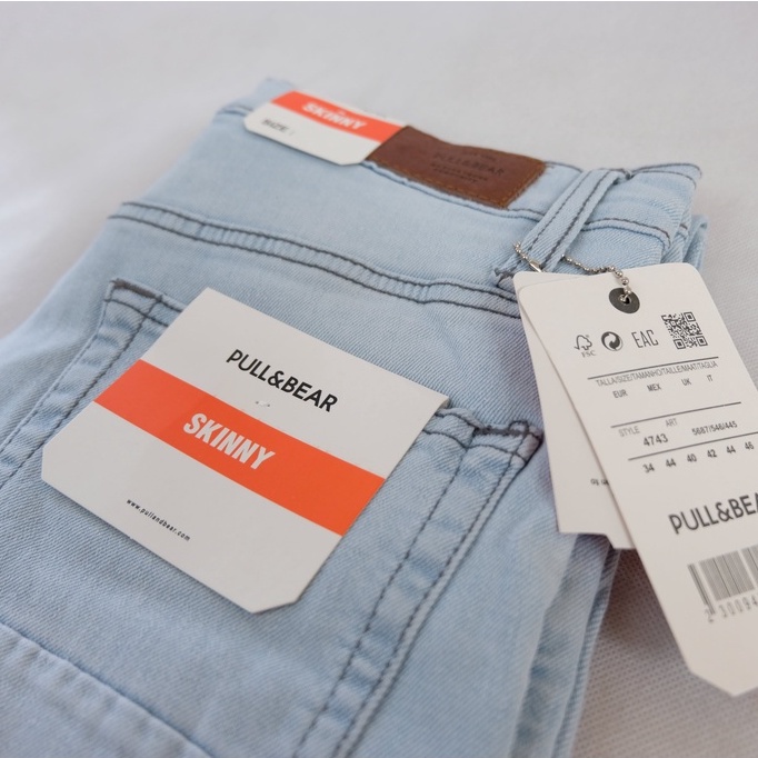 CELANA JEANS SKINNY PULL&amp;BEAR PRIA BLUE LIGHT STRETCH BIRU MUDA TERANG