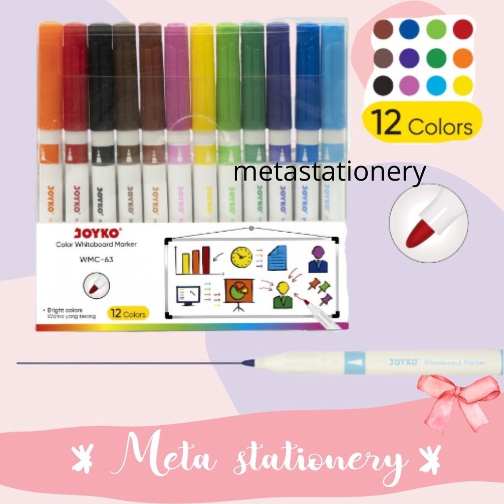 

Spidol Warna Papan Tulis / Color Whiteboard Marker Joyko WMC-63 / 12 Warna