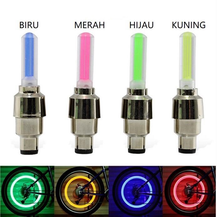 Grosir - 513 (2 PCS) Lampu Roda Ban Mobil Sepeda Motor/Tutup Pentil LED / Aksesrois Kendaraan Sensor