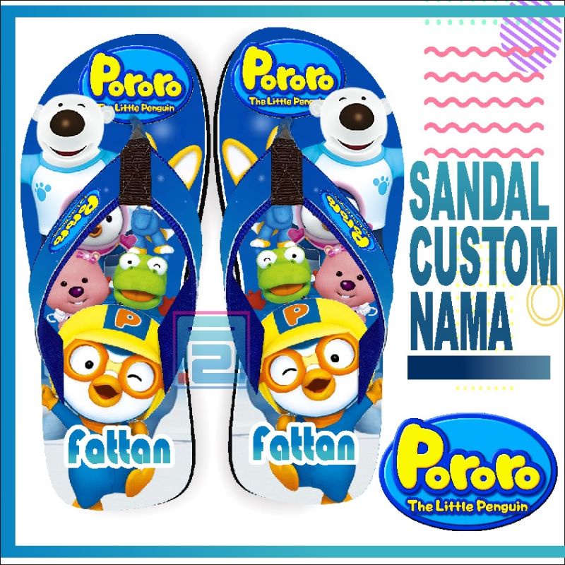 Sandal Custom nama anak/dewasa karakter PORORO FREE Custom suka suka