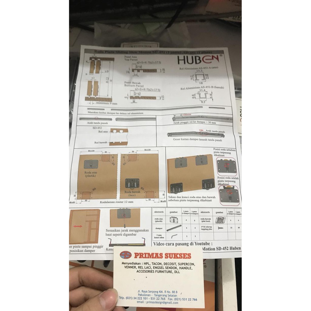 Produk Terbaik - Roda Rel Pintu Lemari Sliding Geser Slowmotion Huben 452 / 2 Pnt 3 Mtr