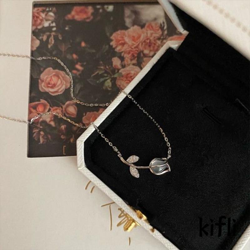 Kalung Rantai Klavikula Desain Tulip Untuk Wanita