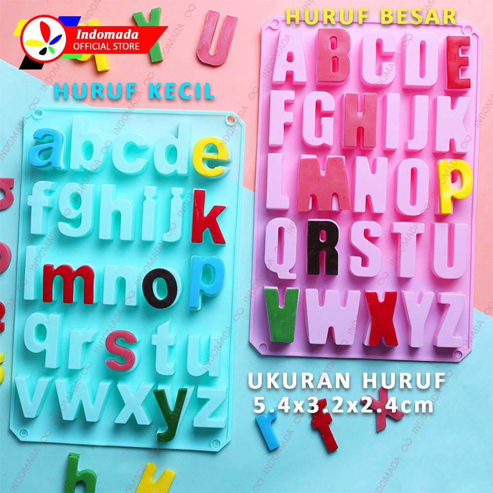 Indomada Cetakan Silikon Huruf  Alphabet Besar Kecil 5.4 x 3.4 cm 26 Alfabet Letters Cokelat Puding 