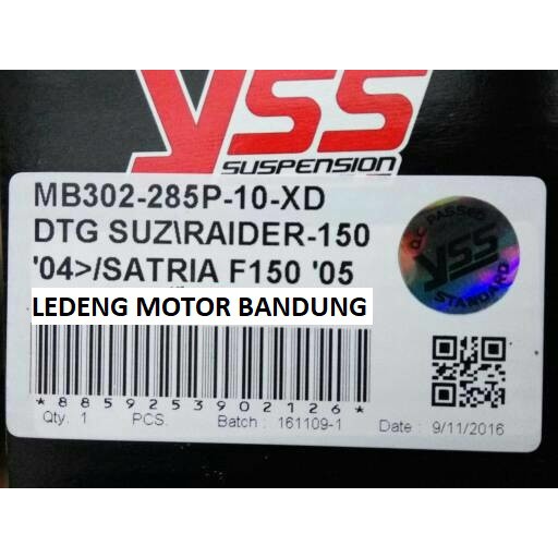 YSS DTG FU Satria 150cc Shockbreaker Mono Shock Gas Hybrid 285mm