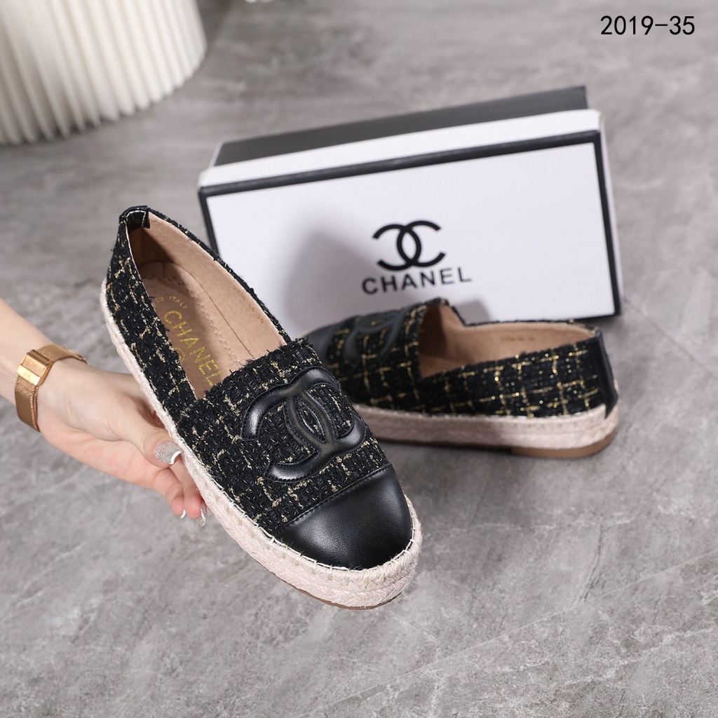 CH Tweed Espadrilles Leather CC Cap Toe Shoes Flats 2019-35