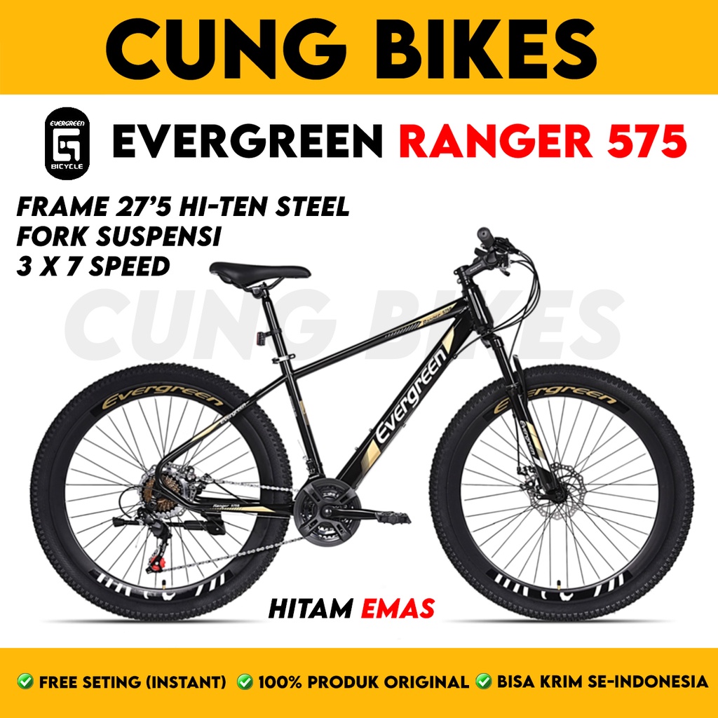 Sepeda gunung MTB 27.5 Inch Evergreen Ranger 575 21 speed Velg Tinggi Double disc brake