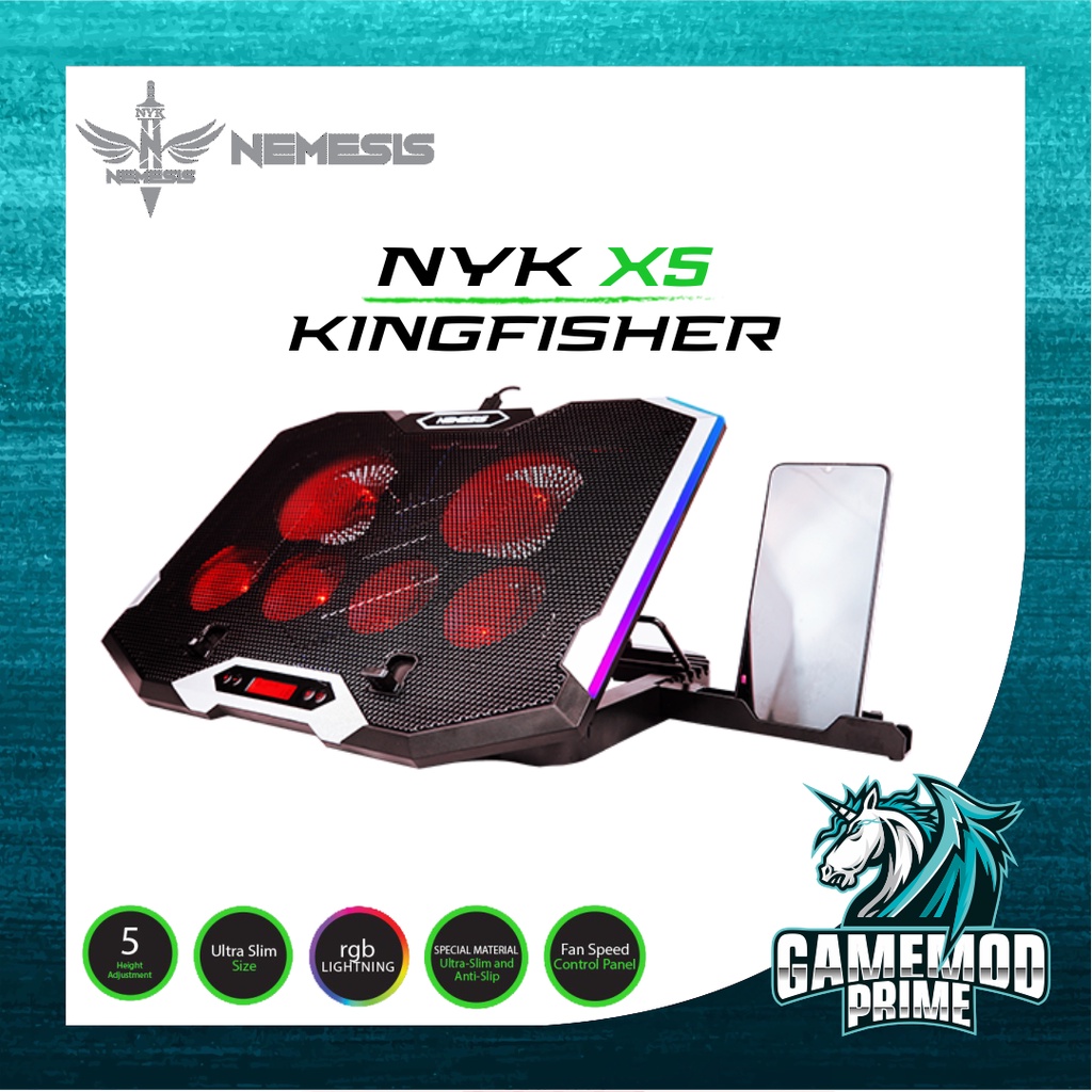 Coolingpad NYK Nemesis X5 KINGFISHER Cooling Pad pendingin laptop 6 super fan 7 flowing mode RGB