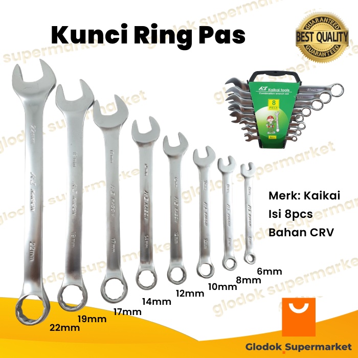 Kunci Ring Pas Set 8pcs KaiKai Kagon Kombinasi 6-22mm Kagoon