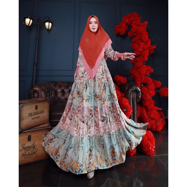 Danisa Homey Dress Set by Poppy Syari Original 100% Premium Gamis Set Khimar Daily Dress Bergo Hijab-3
