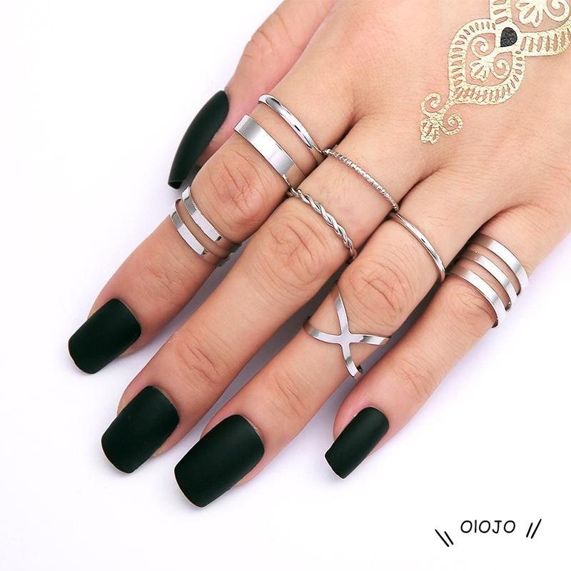 8 Pcs/Set cincin set korea cincin aesthetic wanita cincin emas Terbuka Gaya retro Untuk aksesoris fashion Murah Ready Stock