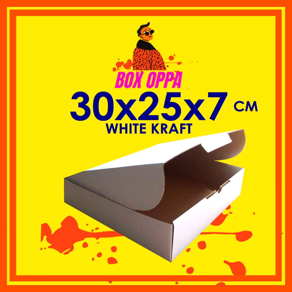 

Kardus Dus uk 30x25x7 PUTIH cm (ECER) Die Cut Box Kotak Packing Aksesoris Baju Makanan Pizza Hijab Kue