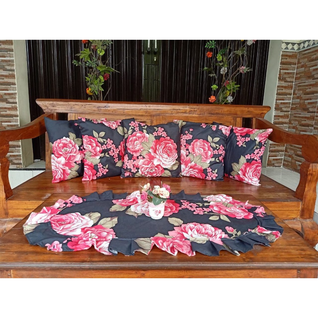 [✅COD] Sarung Bantal Kursi Sofa Set 40x40 (5 Pcs) + Taplak Meja Dekorasi Ruang Tamu Perlengkapan Rumah