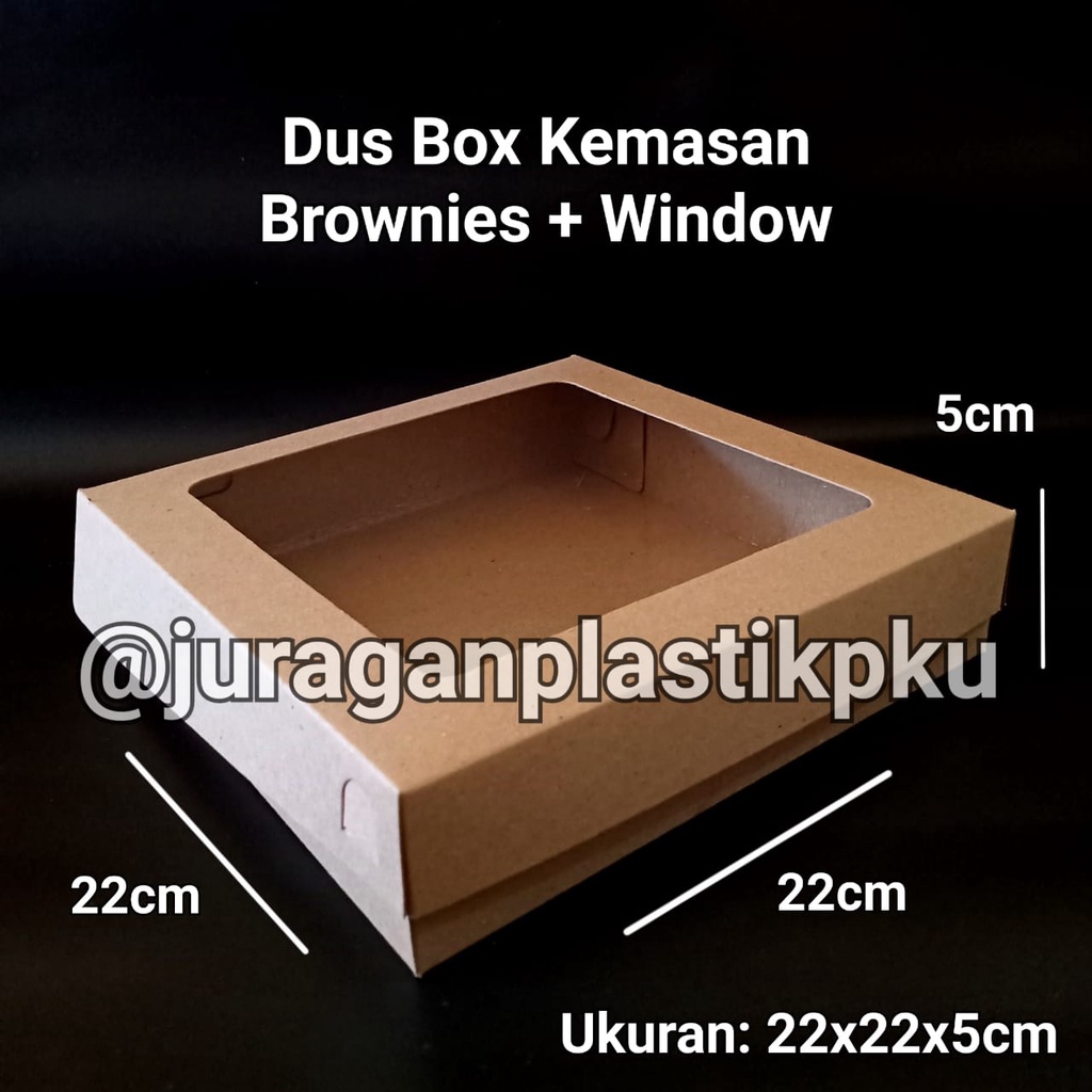 

Box Brownies / Pizza 22x22x5 cm Kraft + Window / Dus Kemasan Coklat / Kotak Kue Transparan 22 x 22