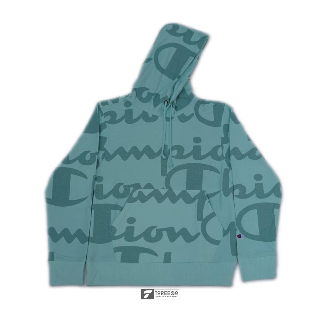 HOODIE CHAMPION ORIGINAL 100% Reverse Weave Allover Print Tosca