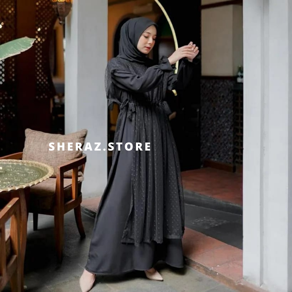 VIOLITA SET Gamis Dress Hitam Putih Tile Kondangan Wanita Remaja Jumbo Ld 120 130 140 Terbaru