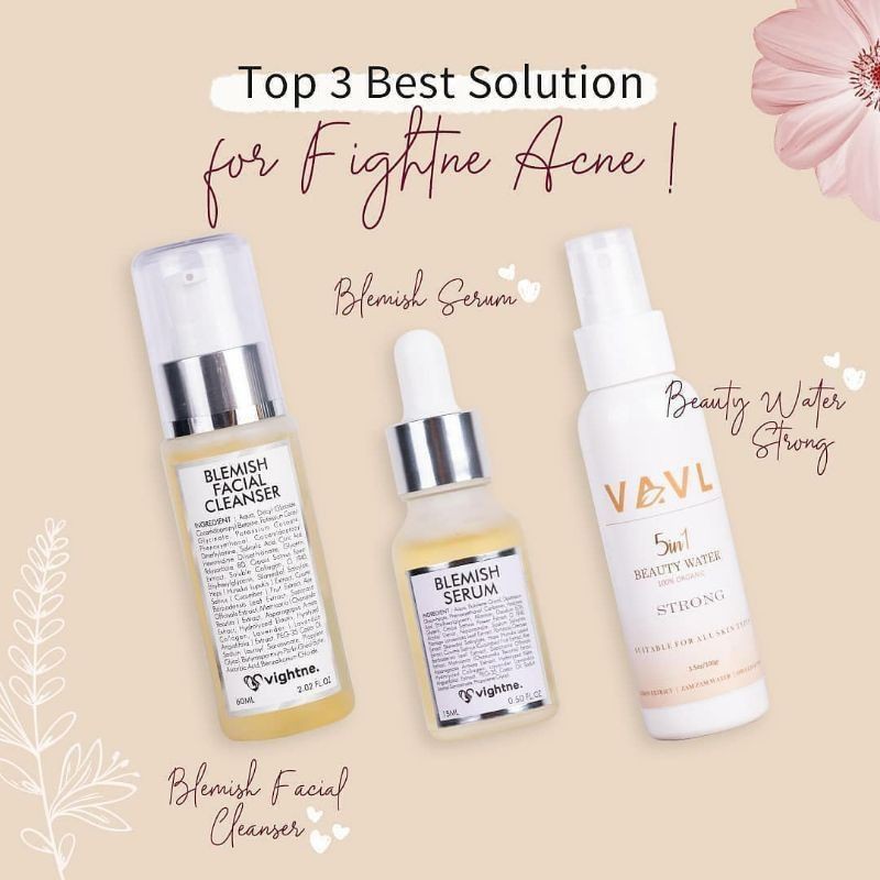PAKET VAVL GLOWING ACNE SUPER AMPUH BEAUTY WATER, SERUM, FACIAL WASH SKINCARE BPOM BY VIVALENTINE