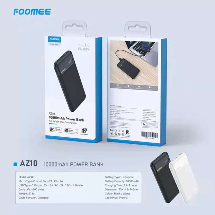 A_   Powerbank FOOMEE AZ10 Powerbank 10000mAH Fast Charging 3.0 18W