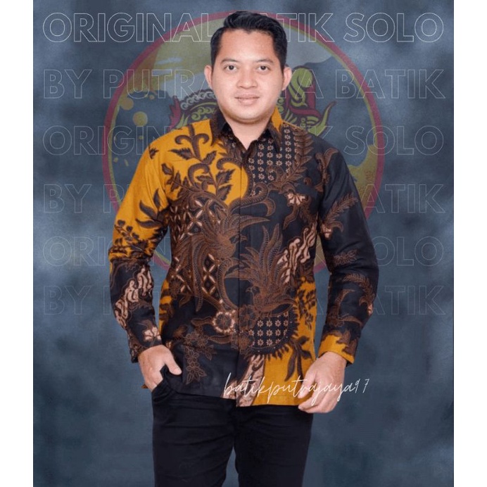 PRABUkuning Kemeja Baju Batik Pria Cowok Lengan Panjang Premium Slimfit Modern KODE P8-2