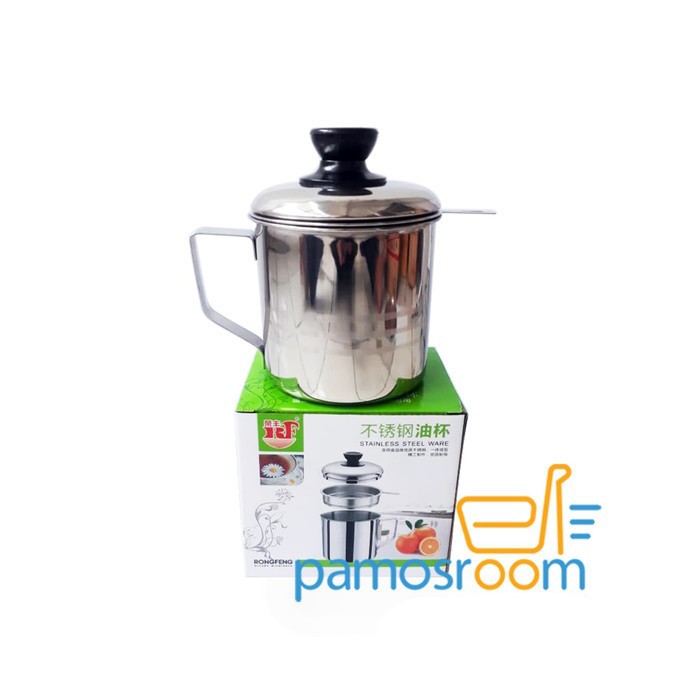 Pamosroom Oil Pot Stainless Steel 1100 ml Tempat Menaruh Minyak Goreng Bekas