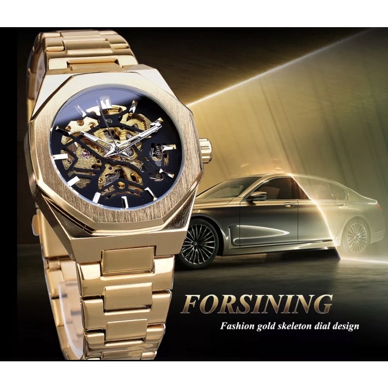 Jam Tangan Automatic Mechanical Forsining Oak Golden Luxury