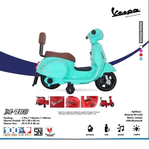 Motor Aki Mainan Anak PMB TOYS M788 VESPA 6V 7Ah Garansi Original SNI-4