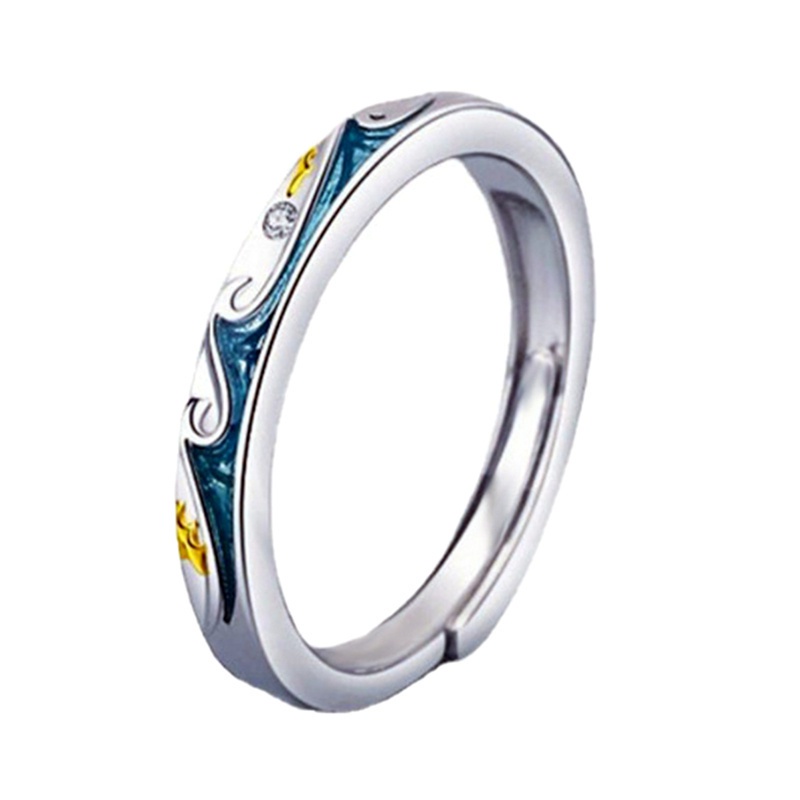 Fancyqube Cincin Adjustable Desain Gunung Laut Bahan S925 Silver Plated Untuk Pasangan