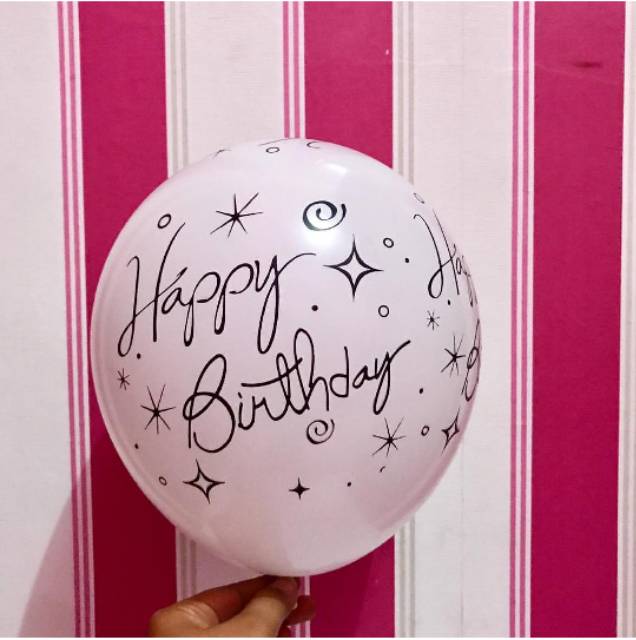 BALON LATEX HITAM dan PUTIH PRINT HAPPY BIRTHDAY