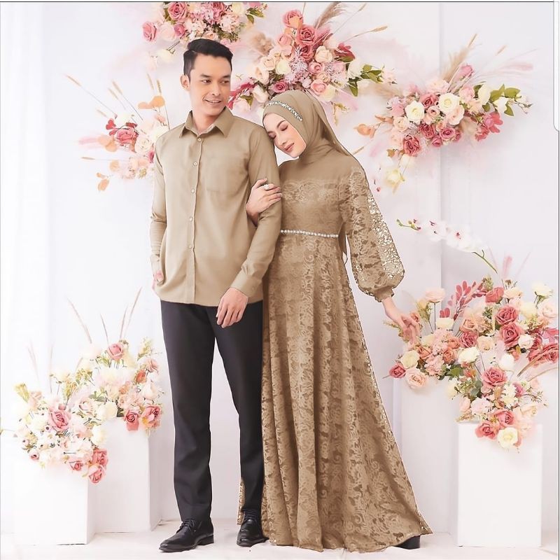 CP ZULAIKHA MUTIARA, COUPLE PASANGAN, BRUKAT MOSCREPE PREMIUM, GAMIS HIJAB MUSLIM, MAXY DRESS