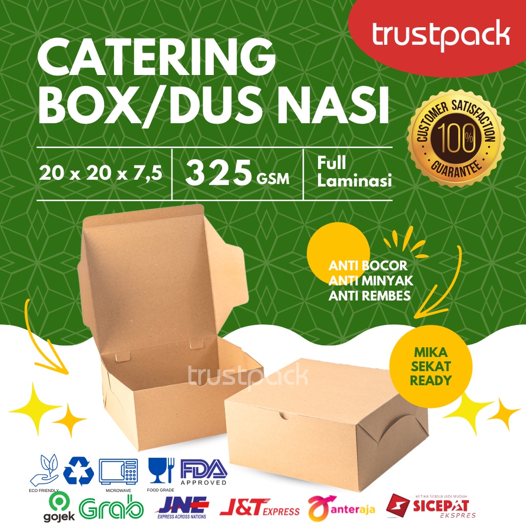 DUS NASI 20x20 / KOTAK NASI KRAFT PAPER / COKLAT - LAMINASI 325 GSM