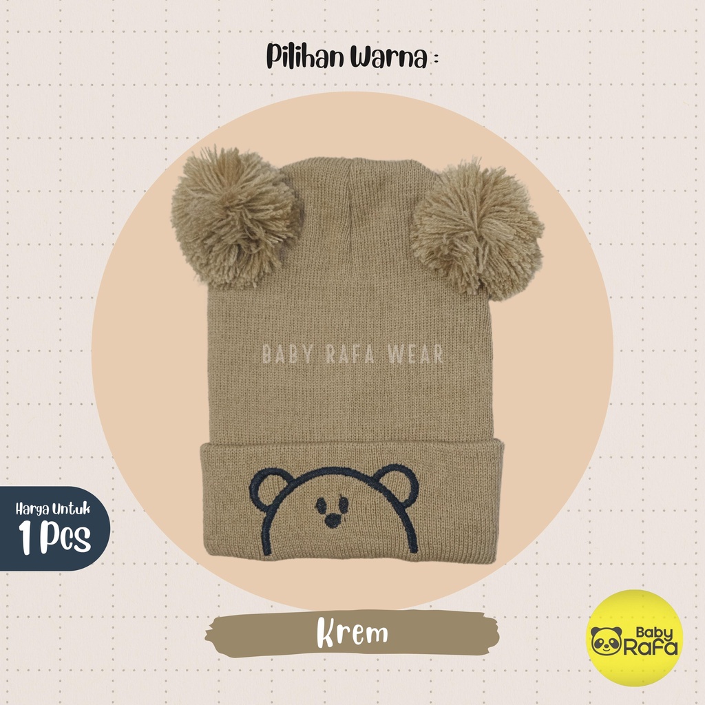 Topi Rajut Kupluk Bayi Pom Pom Premium / Topi Bayi Pom Pom BEAR Anak Laki - Laki Perempuan / Kupluk Baby Pompom BEAR