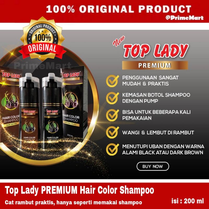 Top Lady PREMIUM Hair Color Shampoo Black Dark Brown 200ml semir rambut praktis toplady Hitam coklat