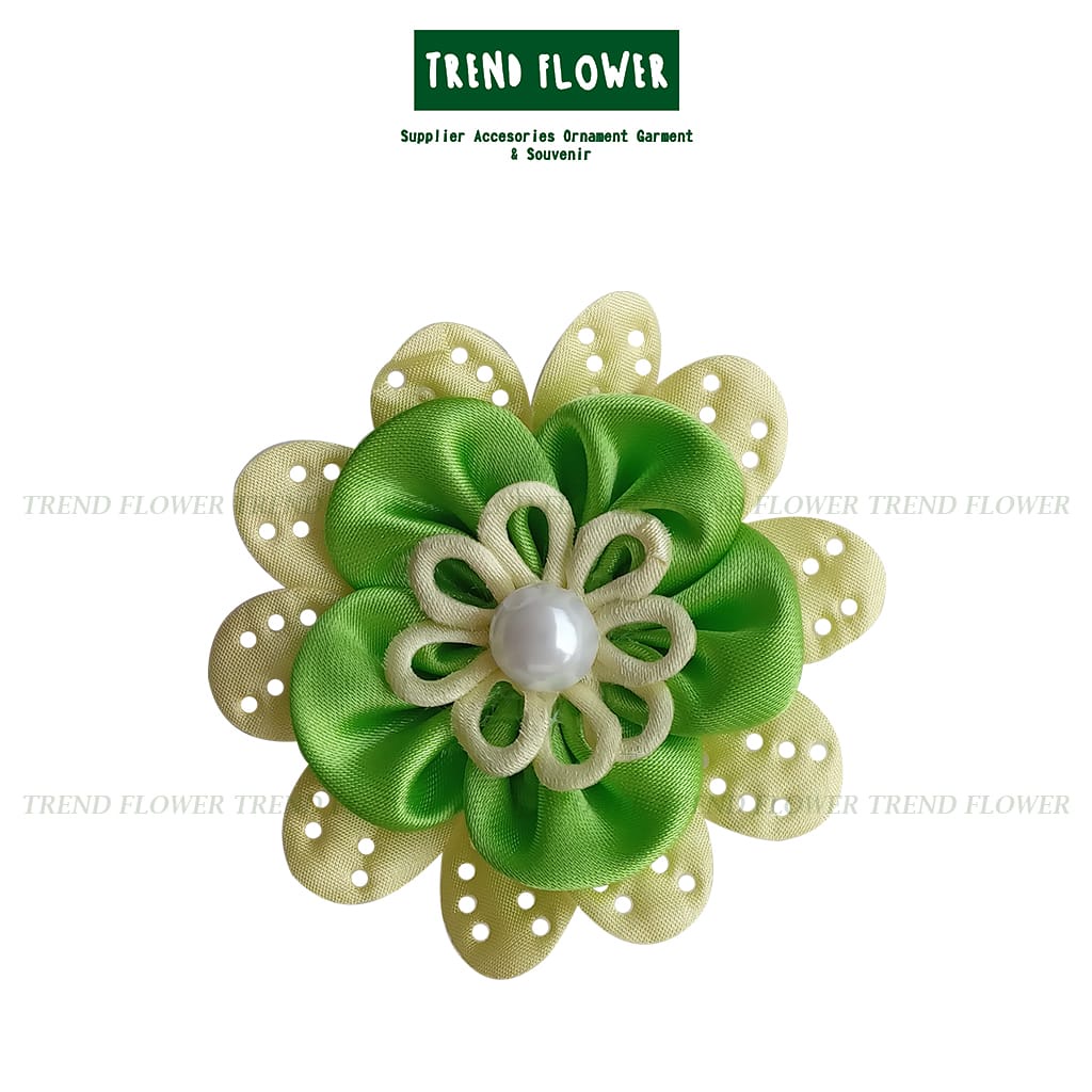 BUNGA + 2 DAUN KECIL HIJAU PITA aksesoris Hiasan seserahan hampers souvenir pernikahan parcel murah 