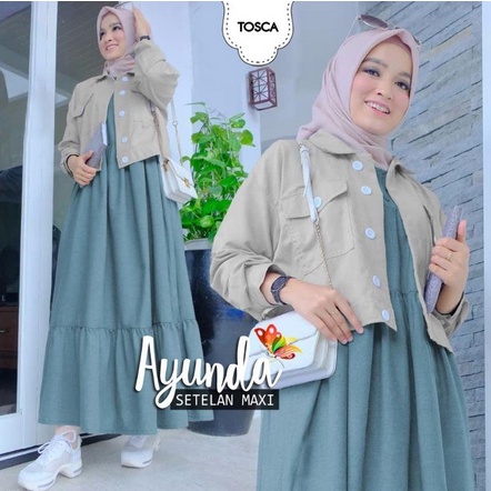 Baju Gamis Wanita Remaja Jumbo Modern Terbaru 2023 Set Ayunda Model Elegan Tren Kekinian Kondangan M
