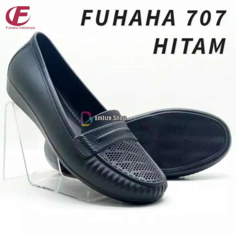 sepatu pantofel wanita fuhaha 707 full hitam