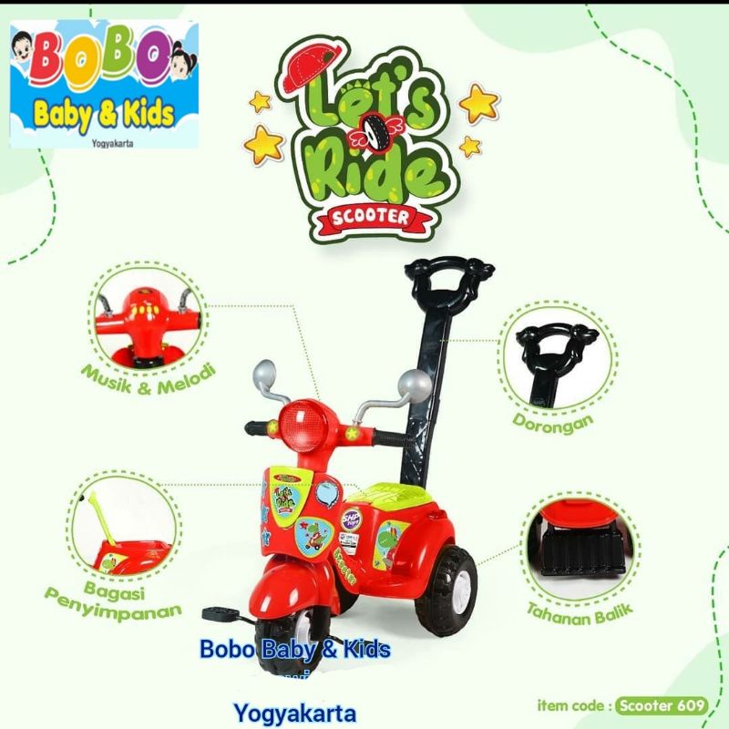 Sepeda Anak Vespa Roda 3 Dengan Dorongan - Sepeda Gowes Roda 3 Dino sepeda shp 609