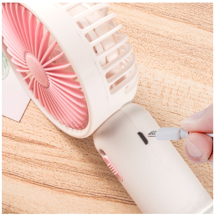 Kipas Angin Tancap Tangan LED Karakter / Kipas Genggam Portable USB Recharge (Standing Mini Fan)