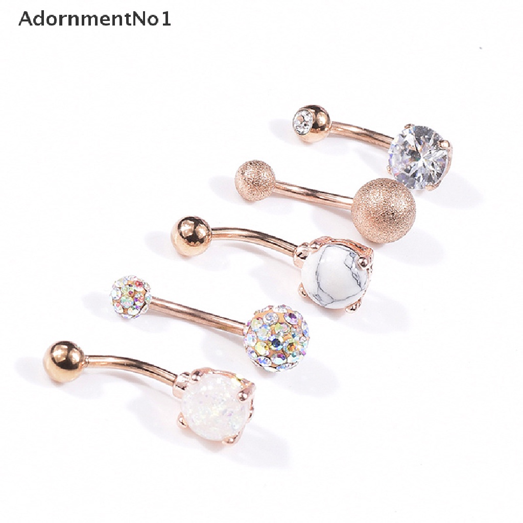 (AdornmentNo1) 1 Set Anting Tindik Perut / Pusar Model Barbel Hias Kristal Berlian Imitasi Untuk Wanita