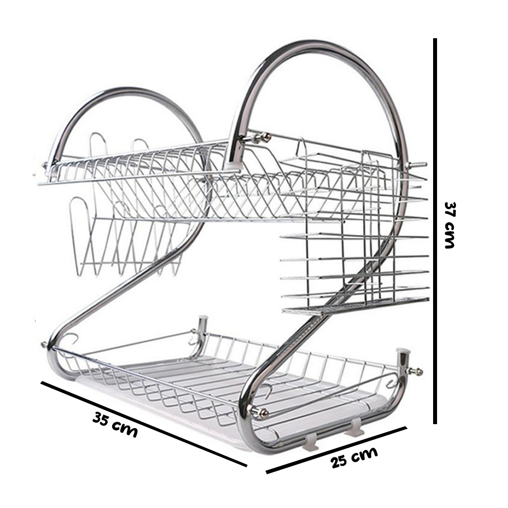 Rak Piring 2 Susun Tingkat Dish Rack Tier Stainless Steel Drainer Top Rak Peralatan Dapur 2 Tingkat