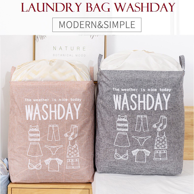 Laundry Bag WASHDAY 75 Liter Keranjang Laundry Persegi Penutup Serut laundrycp