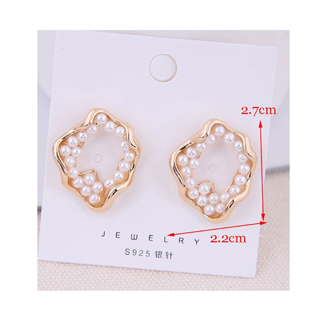 LRC Anting Tusuk Fashion Gold 925 Silver Needle Pearl Conch Stud Earrings A59884