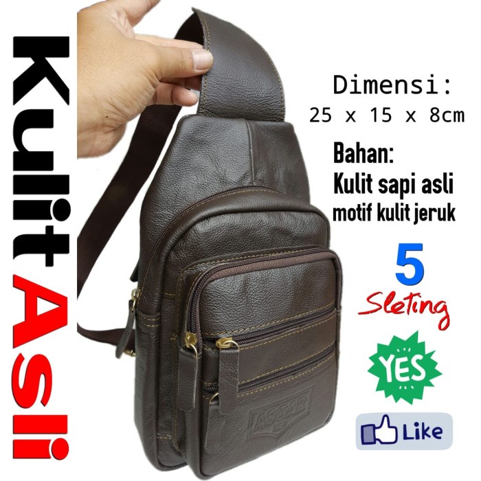 [Tas] Tas Selempang Pria Kulit Asli Sling Bag Cowok Bodypack Slempang Murah [Selempang]