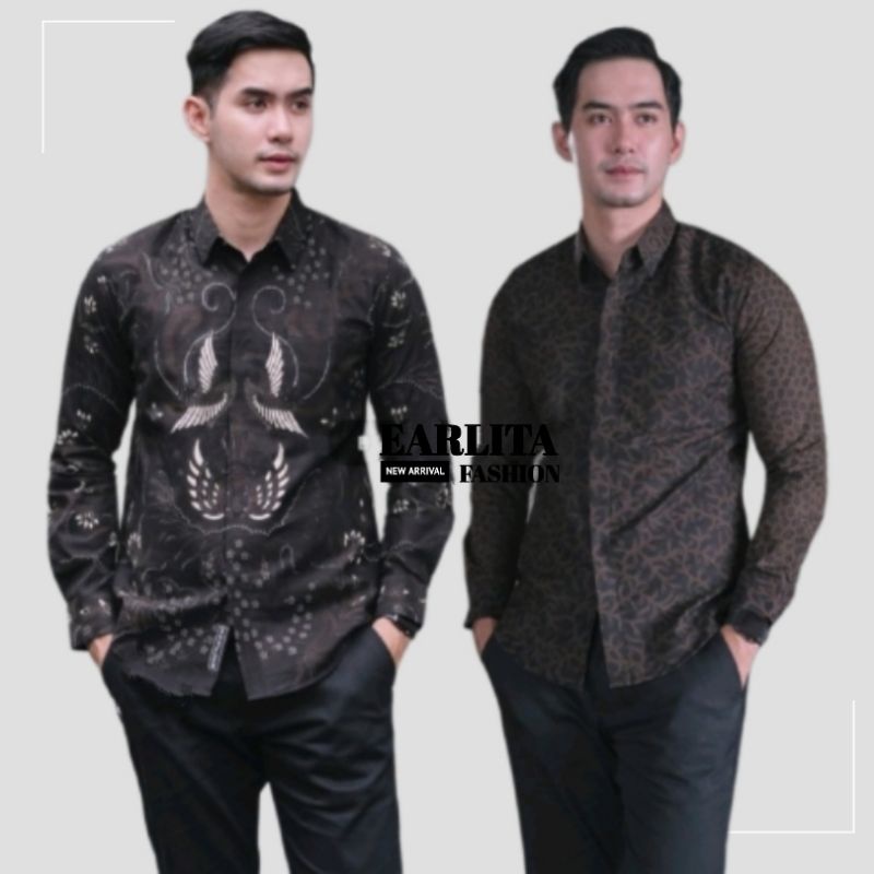 Batik Solo Premium Slim fit .Baju Kemeja Batik Pria Lengan Panjang Slim Fit Premium Modern Full Furi