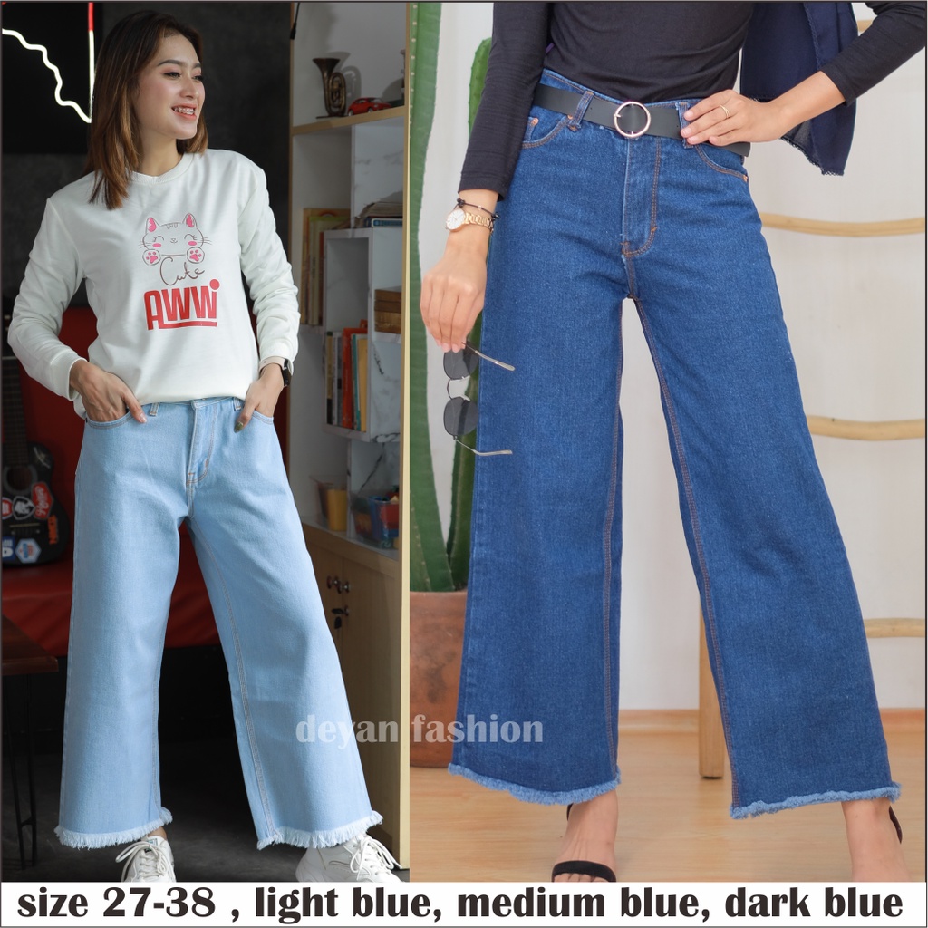 DEYAN - Celana kulot jeans rawis wanita tebal premium-2