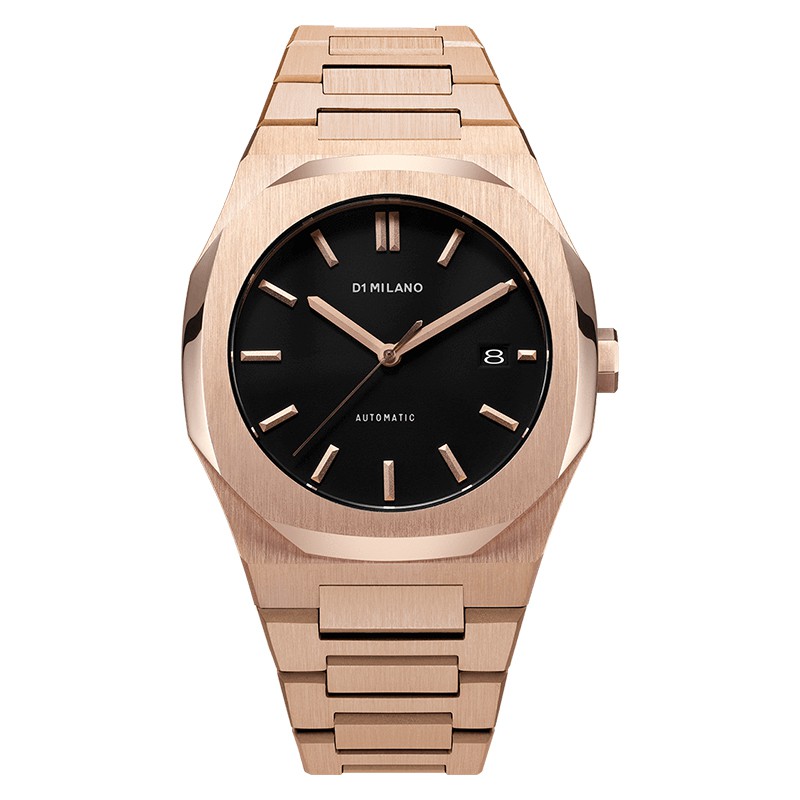 Jam Tangan Pria D1 Milano Mechanical D1-ATBJ03 Rose Gold Automatic Black Dial Stainless Steel Strap