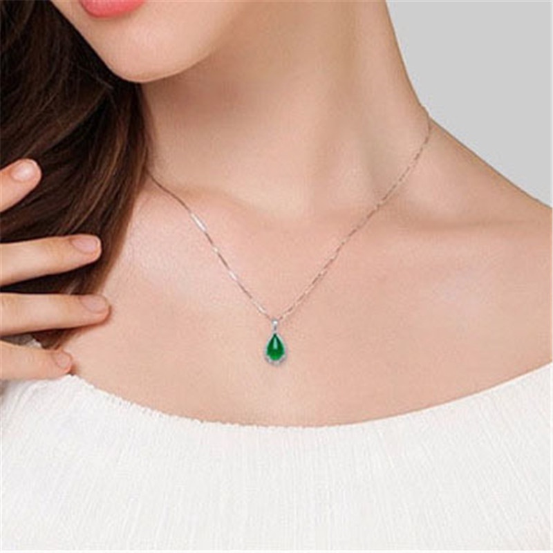 [Ready Stock]Fashion Elegant Silver Plated Mosaic Jade Necklace Pendant