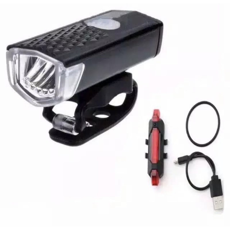 Paket 2in1 Lampu Sepeda LED Light Depan Dan Belakang Rechargeable