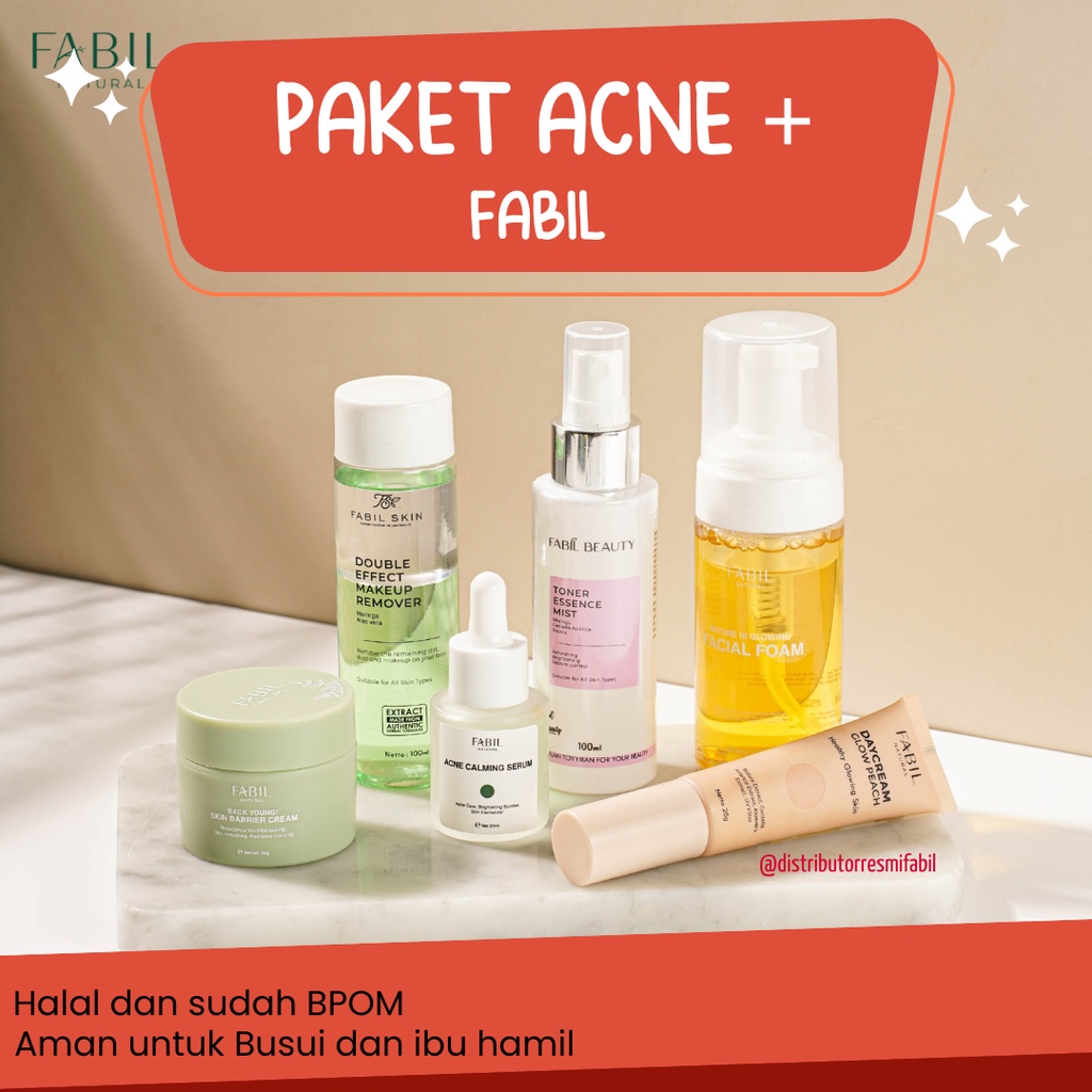 Paket 6 Item Skincare Acne Perawatan Wajah Fabil Untuk Kulit Berjerawat Beruntusan