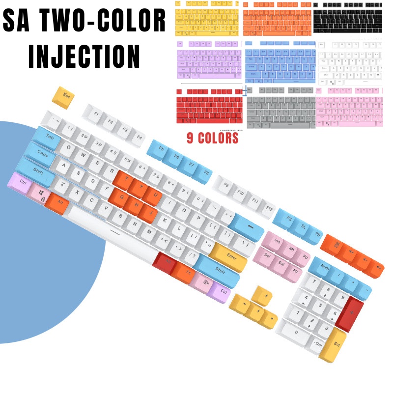 Sa 108pcs / Set Keycap Tombol Keyboard Mekanik Universal Ergonomis Dua Warna