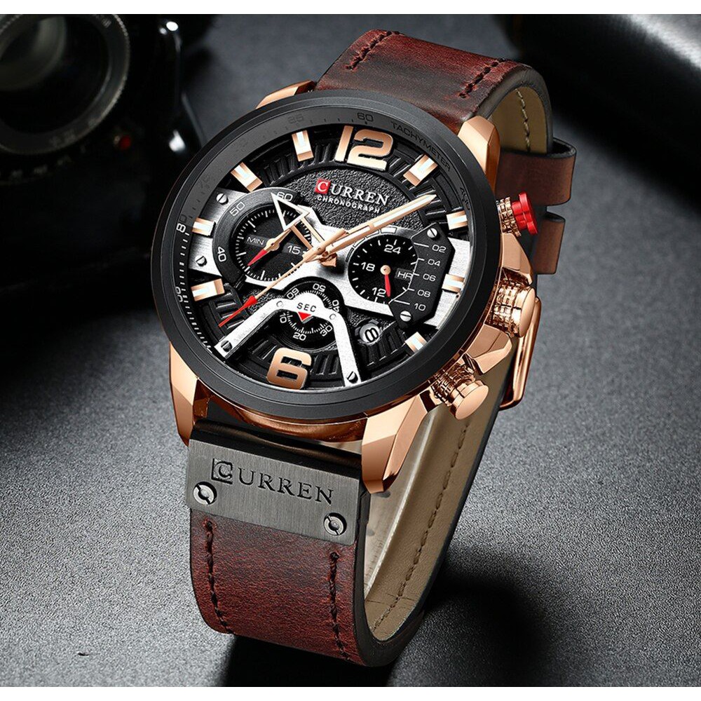 CURREN 8329 Jam Tangan Pria Analog Tali Kulit Chronograph Aktif WATCHKITE WKOS